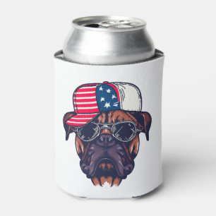 Boxer Dog Wearing White Red Blue Can Cooler
