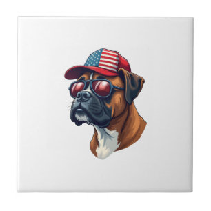 Boxer Dog Wearing White Red Blue Ceramic Tile
