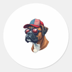 Boxer Dog Wearing White Red Blue Classic Round Sticker