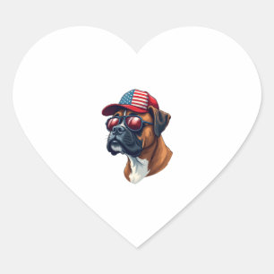 Boxer Dog Wearing White Red Blue Heart Sticker