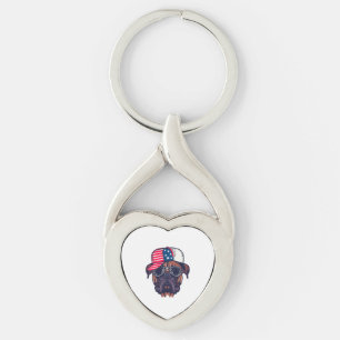 Boxer Dog Wearing White Red Blue Key Ring