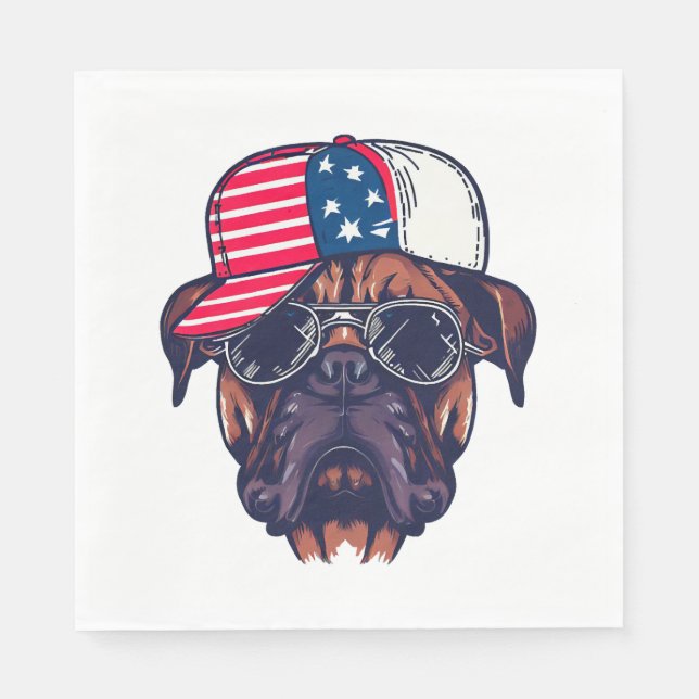 Boxer Dog Wearing White Red Blue Napkin (Front)