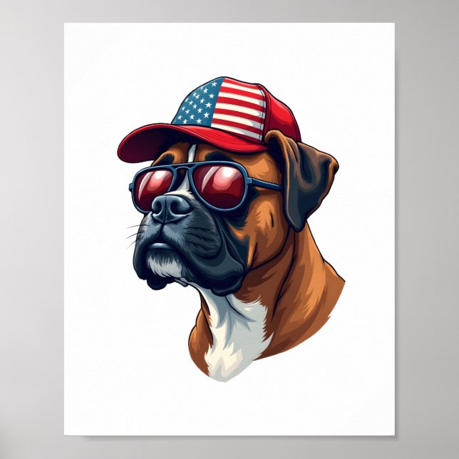 Boxer Dog Wearing White Red Blue Poster (Front)
