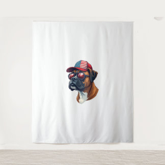 Boxer Dog Wearing White Red Blue Tapestry