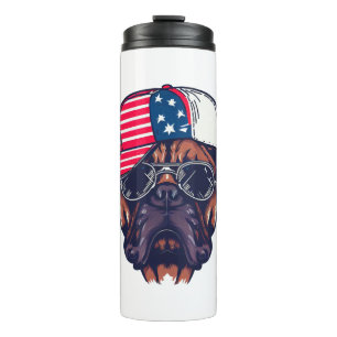 Boxer Dog Wearing White Red Blue Thermal Tumbler