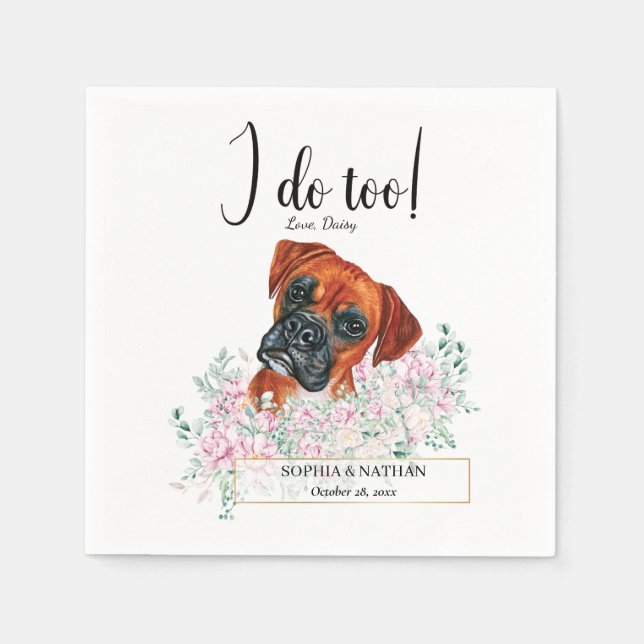 Boxer Dog Wedding Cocktail Napkins (Front)