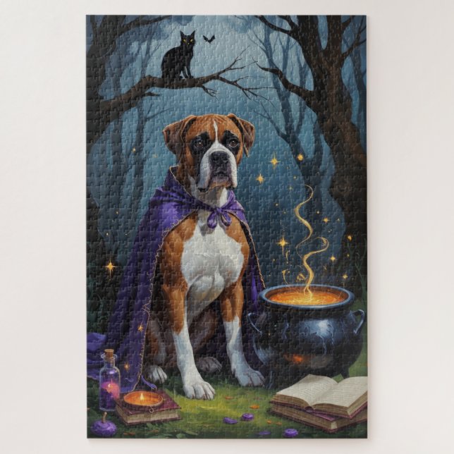 Boxer Dog Whimsical Halloween Painting  Jigsaw Puzzle (Vertical)