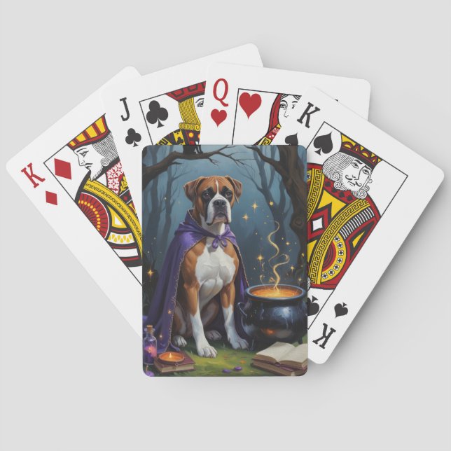 Boxer Dog Whimsical Halloween Painting  Playing Cards (Back)