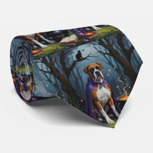 Boxer Dog Whimsical Halloween Painting Tie