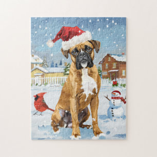 Boxer Dog Winter Wonderland Christmas Joy Jigsaw Puzzle