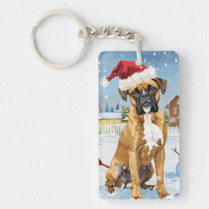 Boxer Dog Winter Wonderland Christmas Joy Key Ring