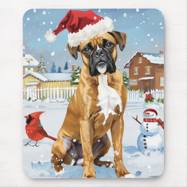 Boxer Dog Winter Wonderland Christmas Joy Mouse Pad (Front)