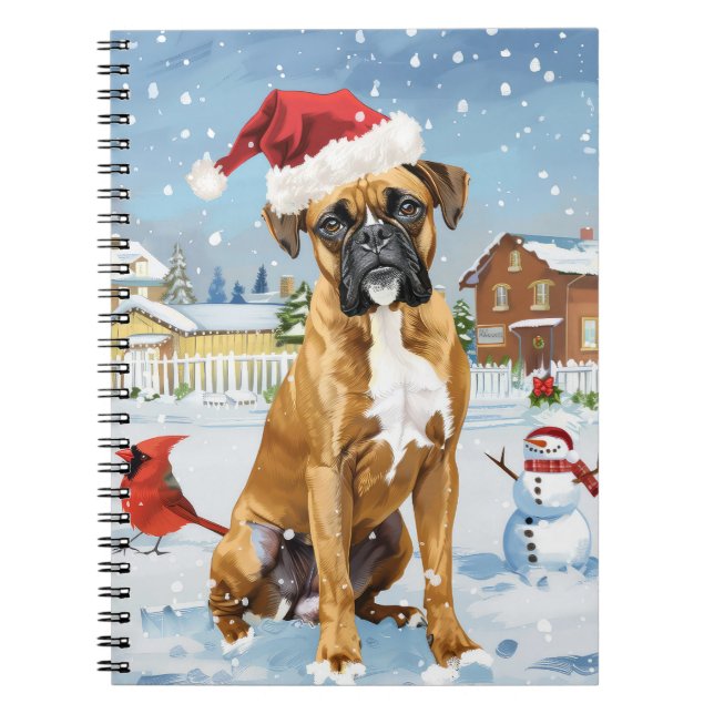 Boxer Dog Winter Wonderland Christmas Joy Notebook (Front)