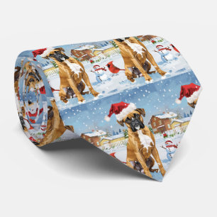 Boxer Dog Winter Wonderland Christmas Joy Tie