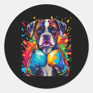 Boxer Dog With Boxing Gloves Colour Splash  Classic Round Sticker