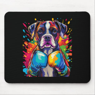 Boxer Dog With Boxing Gloves Colour Splash  Mouse Pad
