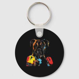 Boxer Dog With Boxing Gloves Men Women Kids Key Ring