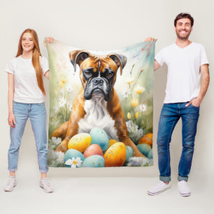 Boxer Dog with Easter Eggs Holiday Fleece Blanket
