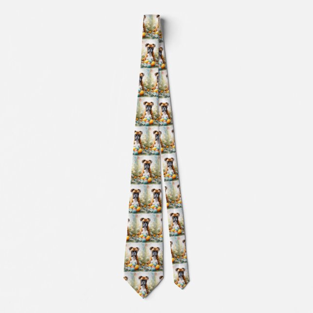 Boxer Dog with Easter Eggs Holiday Tie (Front)