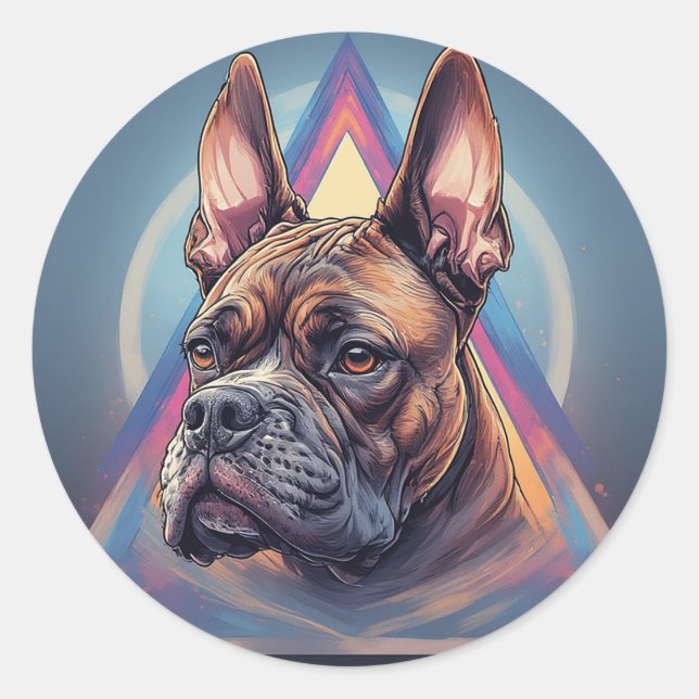 Boxer Dog with Geometric Background Classic Round Sticker (Front)