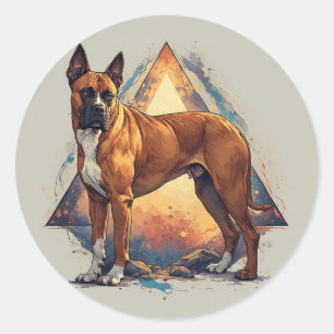 Boxer Dog with Geometric Background Classic Round Sticker