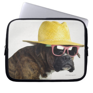 Boxer dog with hat and glasses laptop sleeve