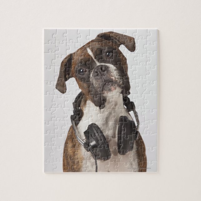 boxer dog with headphones jigsaw puzzle (Vertical)