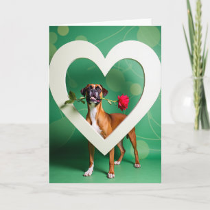 Boxer Dog With Rose Card