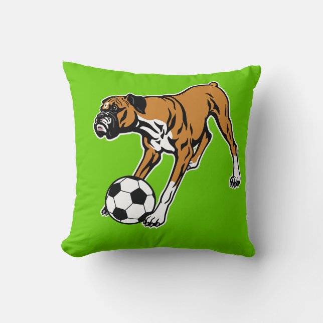 boxer dog with soccer ball cushion (Front)