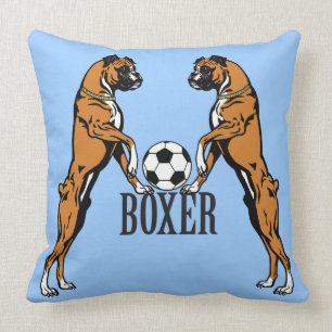 boxer dog with soccer ball cushion