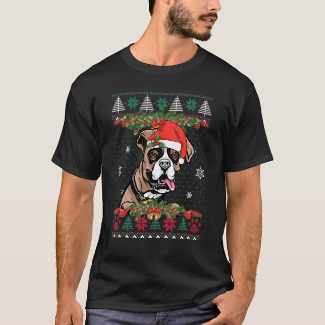 Boxer Dog Xmas Santa Funny Ugly Christmas Sweater (Front)