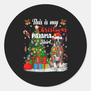 Boxer Dog Xmas Tree Lights This Is My Christmas Pa Classic Round Sticker
