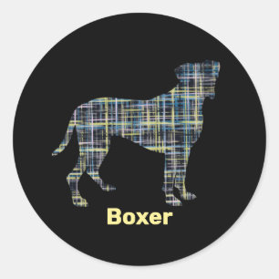 Boxer Dog Yellow & Black Grid Line Classic Round Sticker