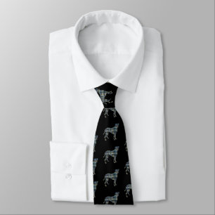Boxer Dog Yellow & Blue Grid Lines Black Tie