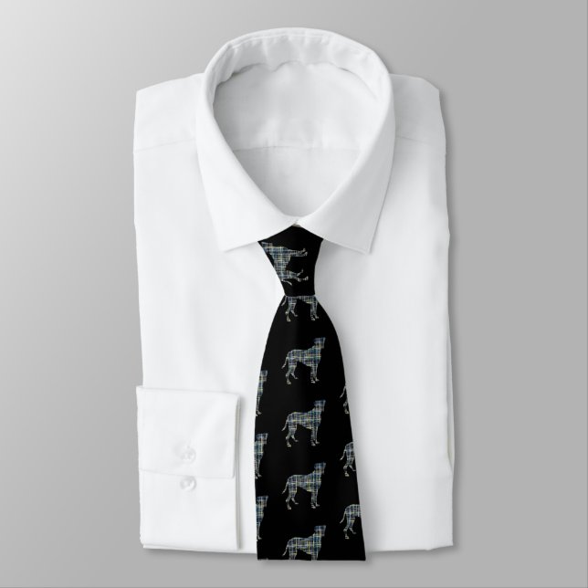 Boxer Dog Yellow & Blue Grid Lines Black Tie (Tied)