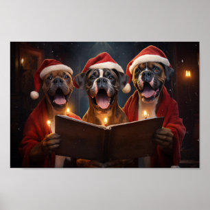 Boxer Dogs Christmas Caroling Festive Holiday Poster