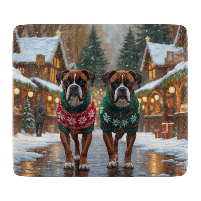 Boxer Dogs Christmas Snow Holiday  Cutting Board (Front)