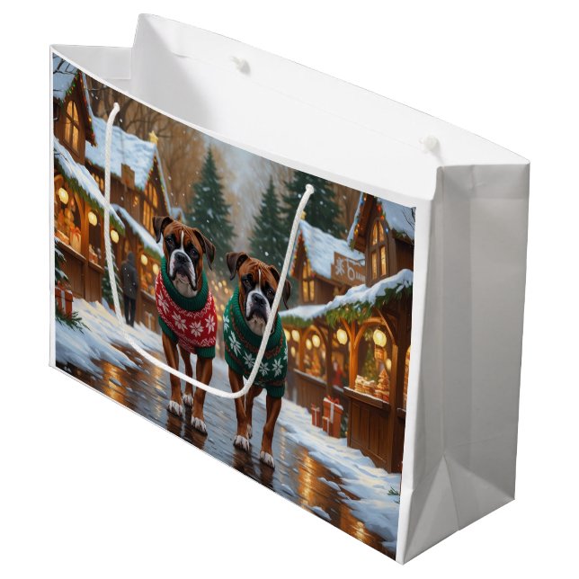 Boxer Dogs Christmas Snow Holiday  Large Gift Bag (Front Angled)