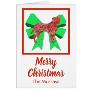 Boxer Dogs Cute Christmas Dog & Green Bow Card