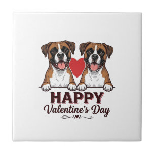 Boxer Dogs Happy Valentines Day Vintage Ceramic Tile