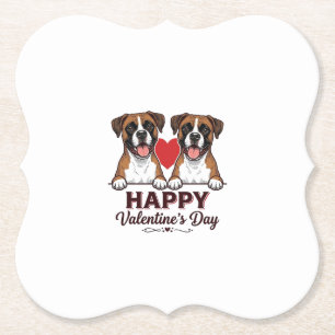 Boxer Dogs Happy Valentines Day Vintage Paper Coaster
