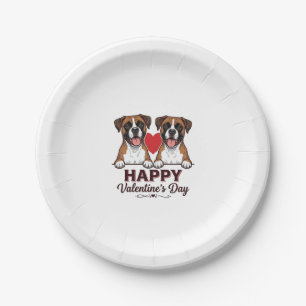 Boxer Dogs Happy Valentines Day Vintage Paper Plate