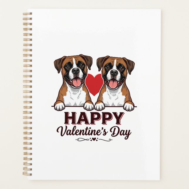 Boxer Dogs Happy Valentines Day Vintage Planner (Front)
