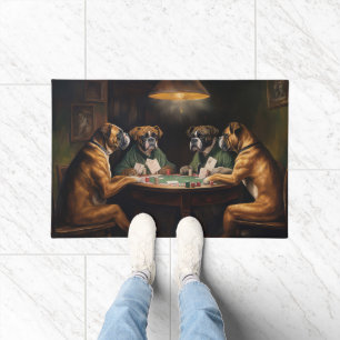 Boxer Dogs Playing Poker Art Doormat