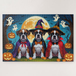 Boxer Dogs Pumpkin Halloween Funny Jigsaw Puzzle