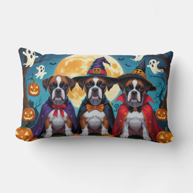 Boxer Dogs Pumpkin Halloween Funny Lumbar Cushion (Front)