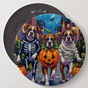Boxer Dogs Trick-or-Treating in Halloween Costumes 6 Cm Round Badge