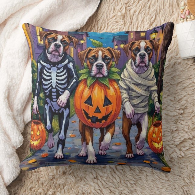 Boxer Dogs Trick-or-Treating in Halloween Costumes Cushion (Blanket)