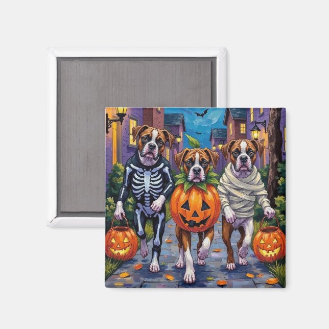 Boxer Dogs Trick-or-Treating in Halloween Costumes Magnet (Front/Back)