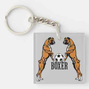 boxer dogs with soccer ball key ring